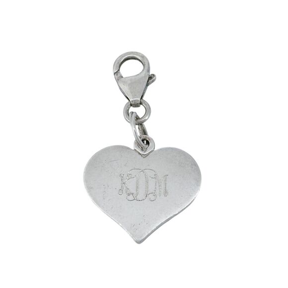 Sterling Silver 925 "KDM" Engraved Heart Charm with Lobster Clasp - Picture 2 of 5
